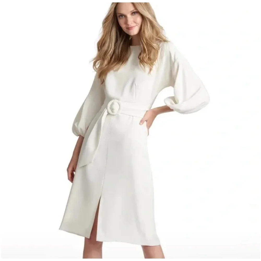 $450 NWT SACHIN & BABI Annie Ivory Dress Balloon Sleeve Tie Waist Wedding SIZE 8